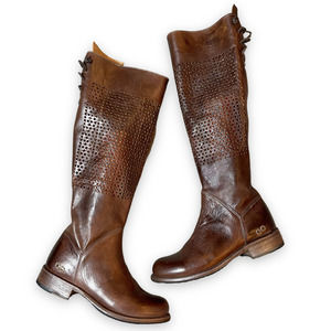 Bed Stu Women's Brown Perforated Cambridge Moto Ridings Boots size 8.5